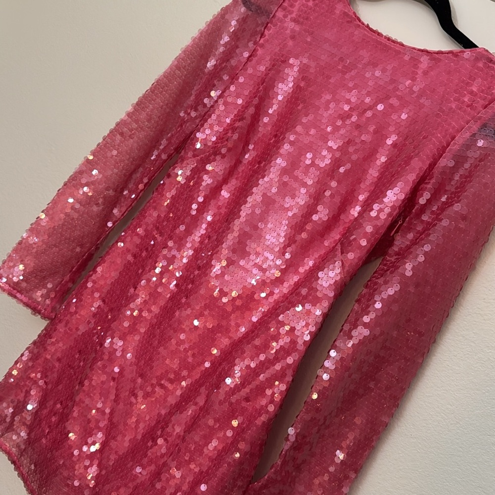 Anthropologie Sequin Drape-Back Mini Dress US4 pink - Picture 13 of 17